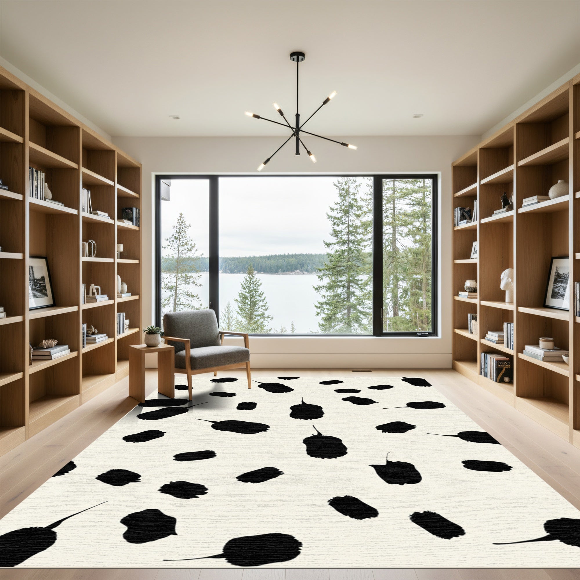 Black Brushstroke Spots Ivory Rug