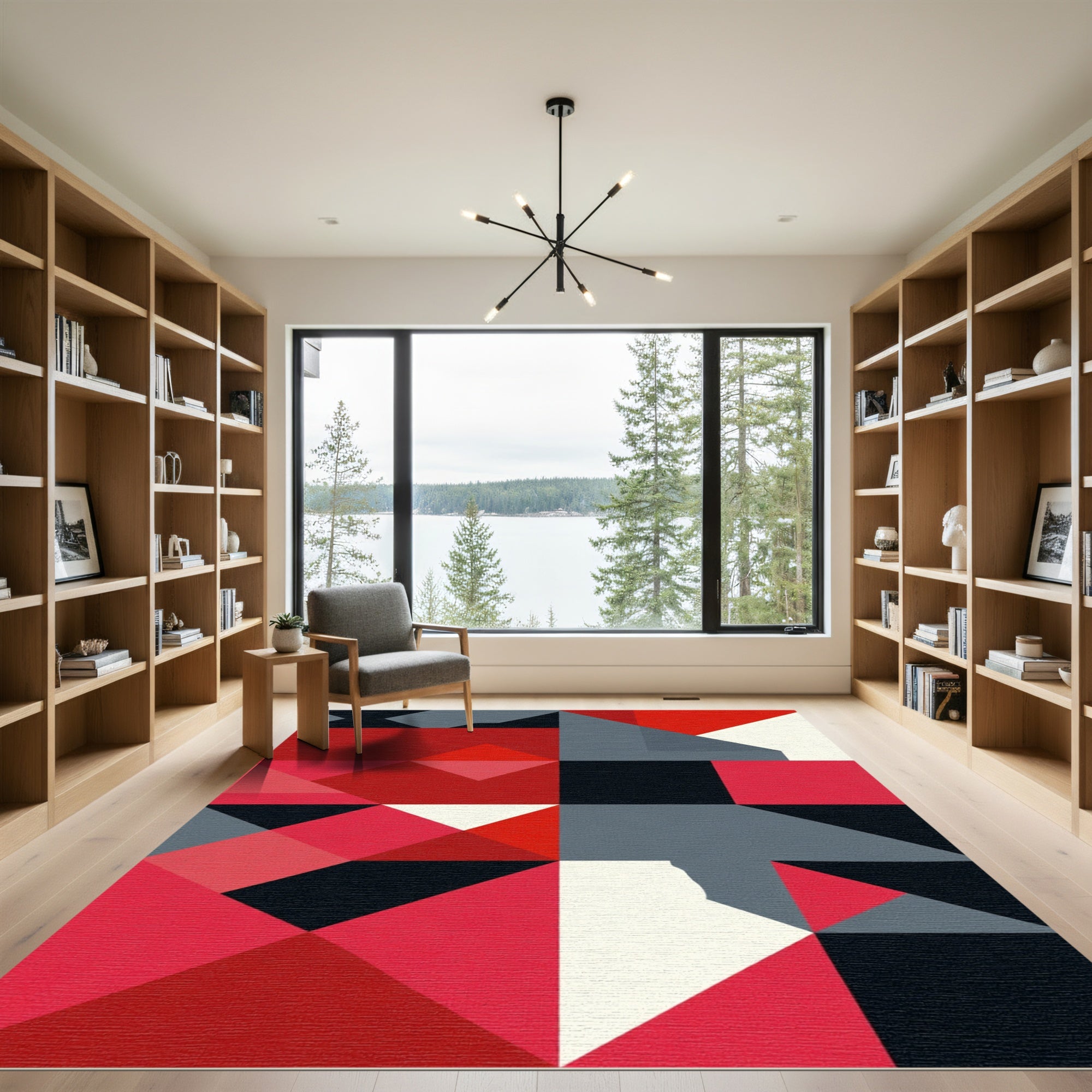 Bold Red Geometric Blocks Rug