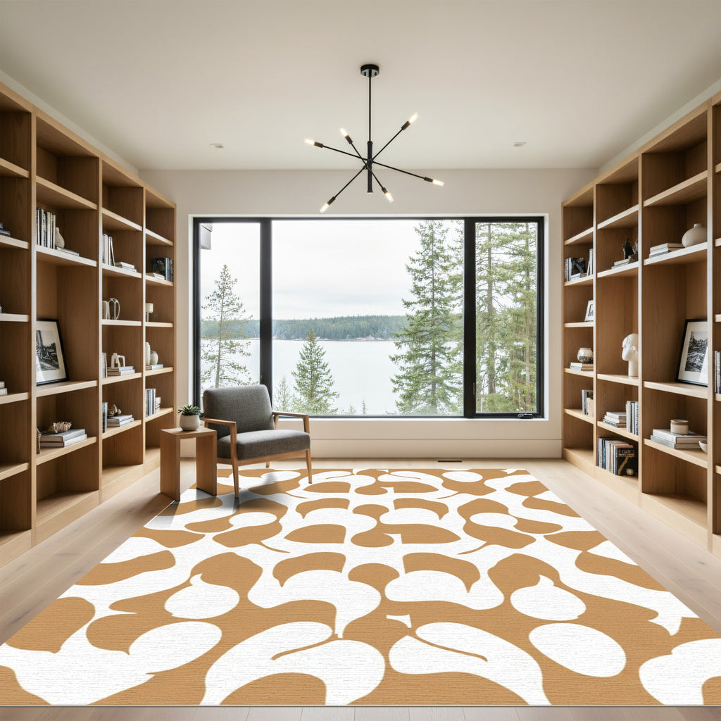 Mid Century Modern Ochre Abstract Flow Rug