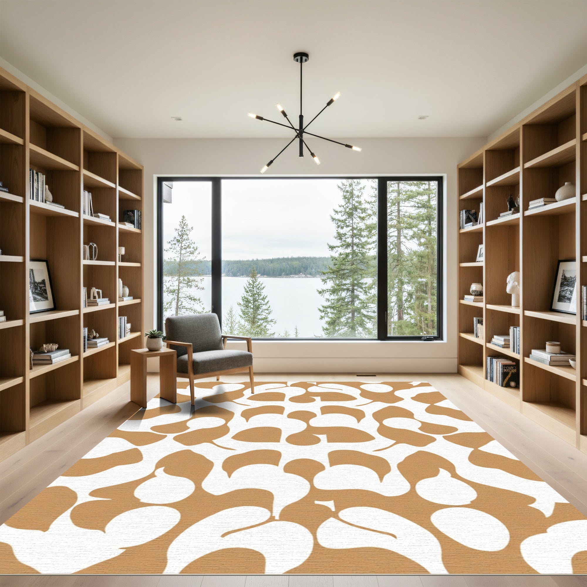 Mid Century Modern Ochre Abstract Flow Rug