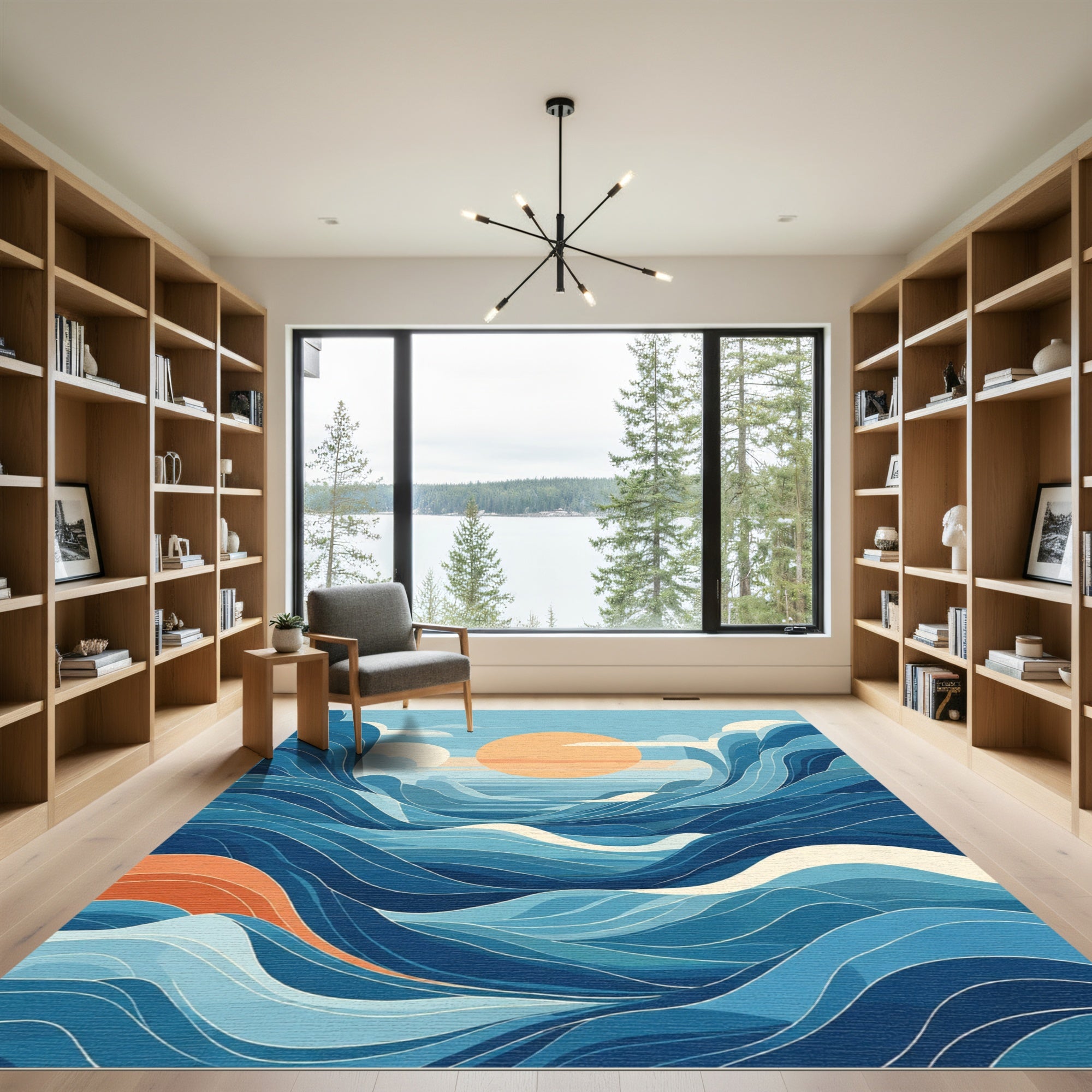 Deep Blue Ocean Sunset Wave Rug