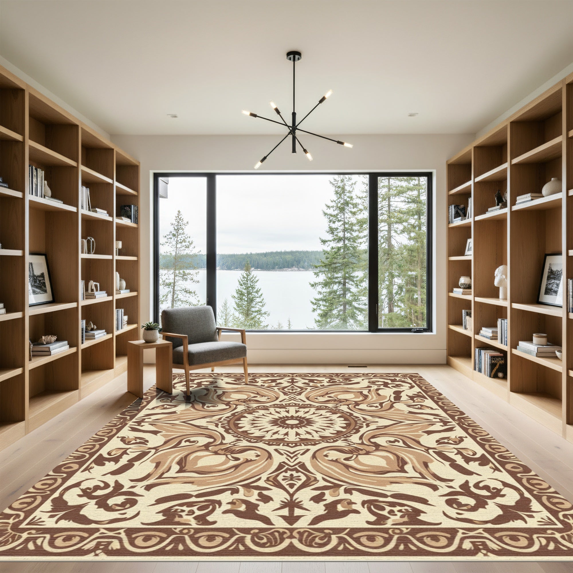 Ornate Scrollwork Inlay Centerpiece Rug