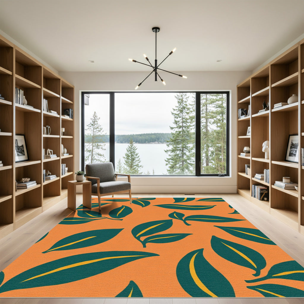 Teal Leaf Burst Orange Rug