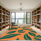 Teal Leaf Burst Orange Rug
