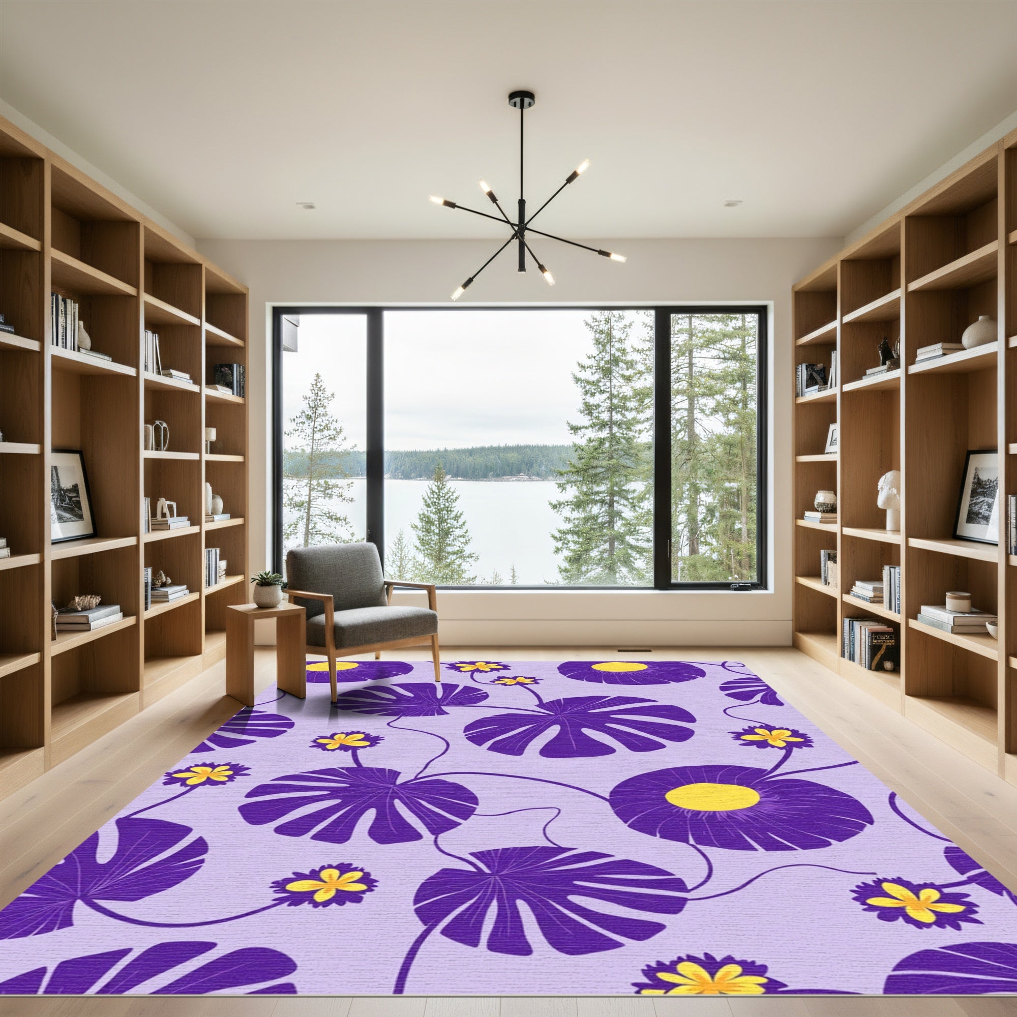 Whimsical Purple Yellow Floral Vine Rug