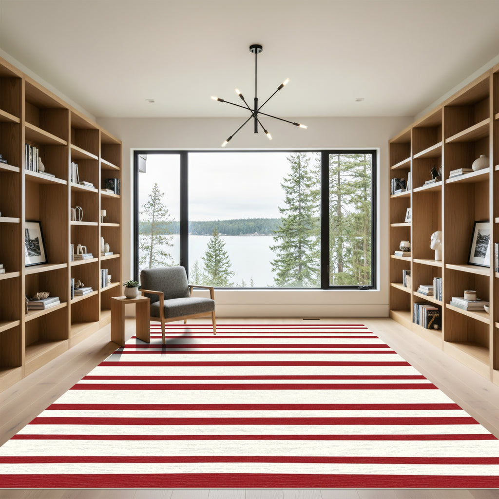 Bold Red Horizontal Stripe Rug