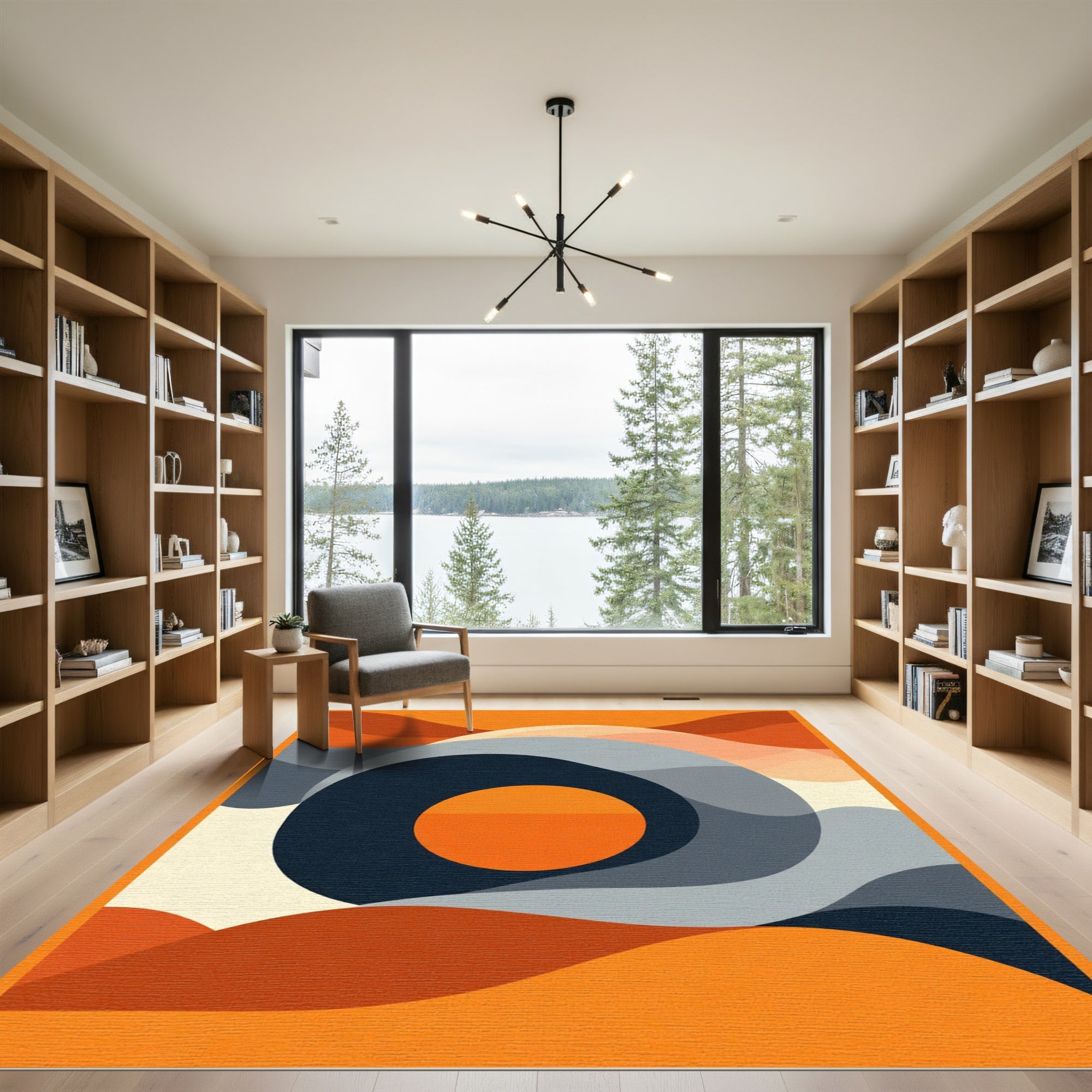 Bold Orange Abstract Layered Shapes Rug