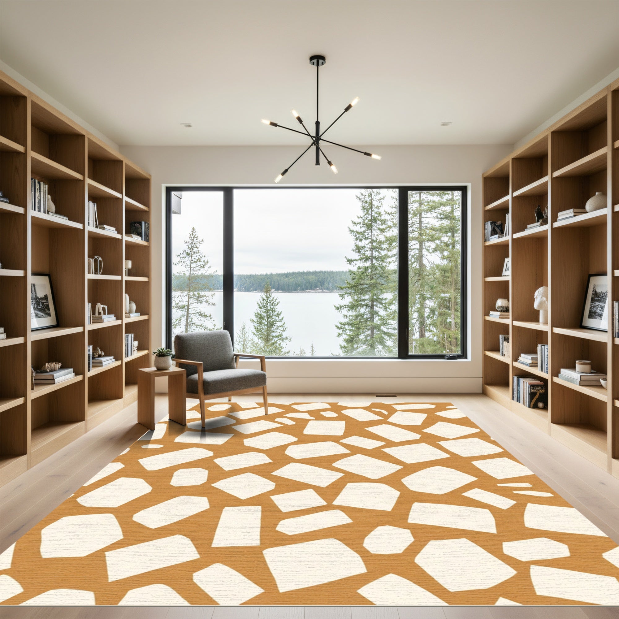 Amber Cream Abstract Terrazzo Stones Rug