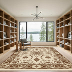Rich Brown Floral Scrollwork Frame Rug