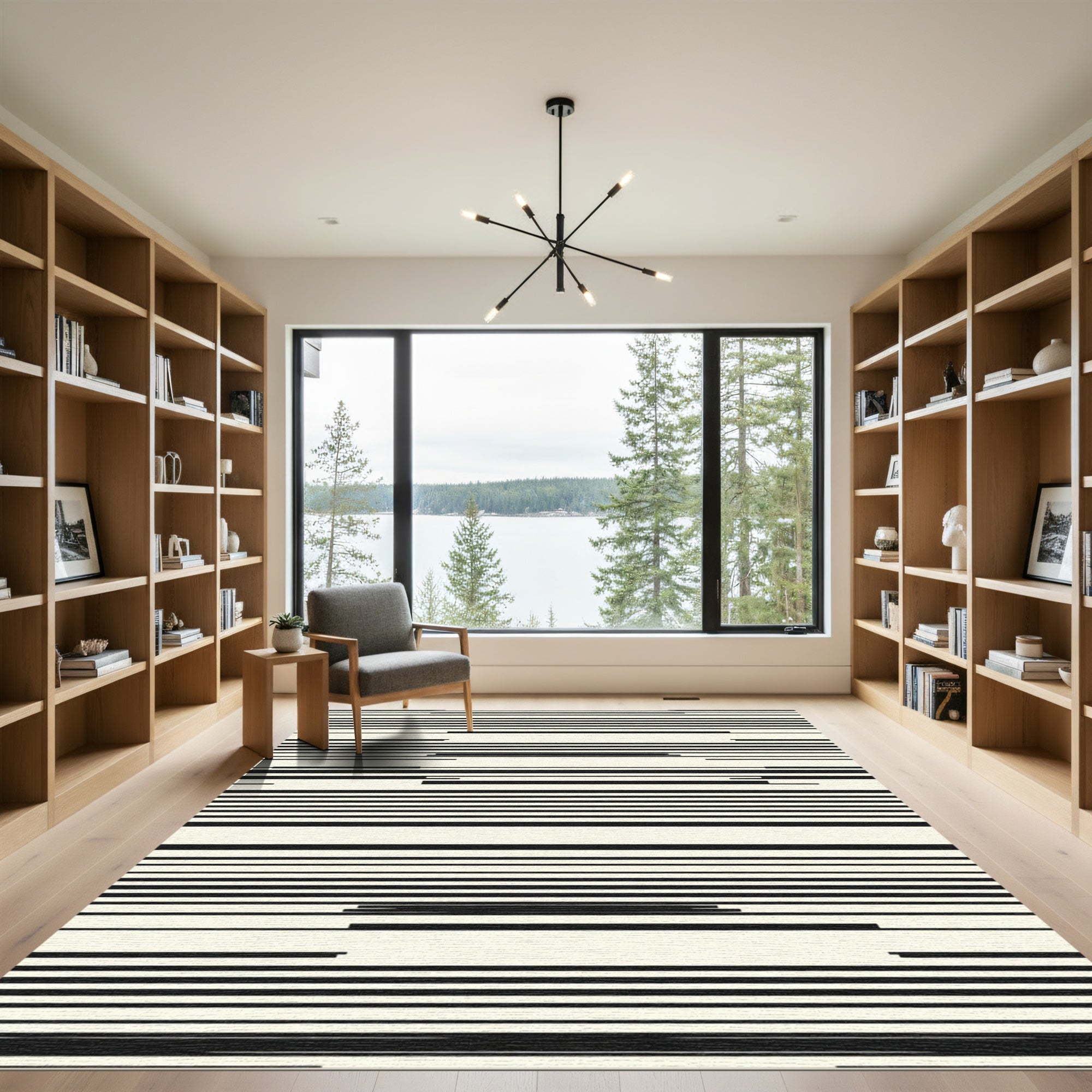 Off Center Asymmetrical Linear Arrangement Rug