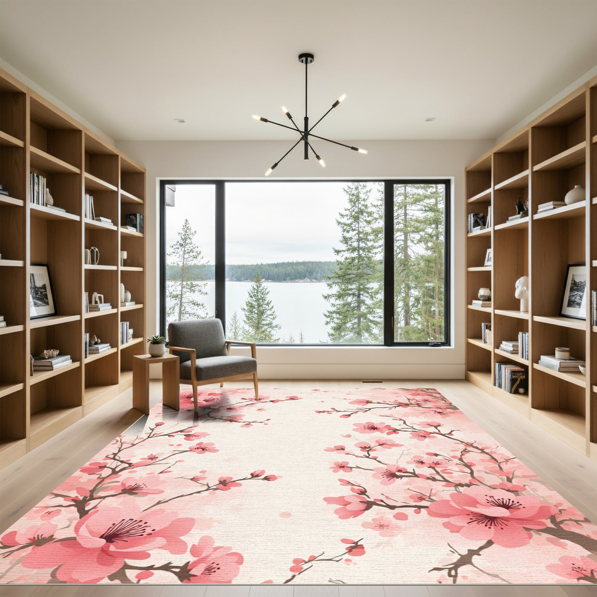 Soft Pink Cherry Blossom Branches Rug