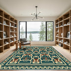 Deep Teal Brown Geometric Figural Rug