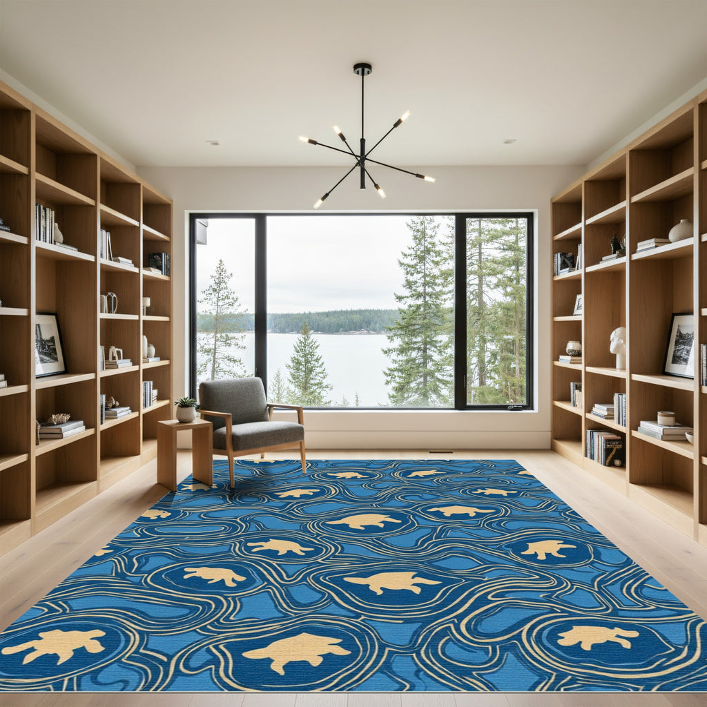 Marine Blue Turtle Swirl Rug