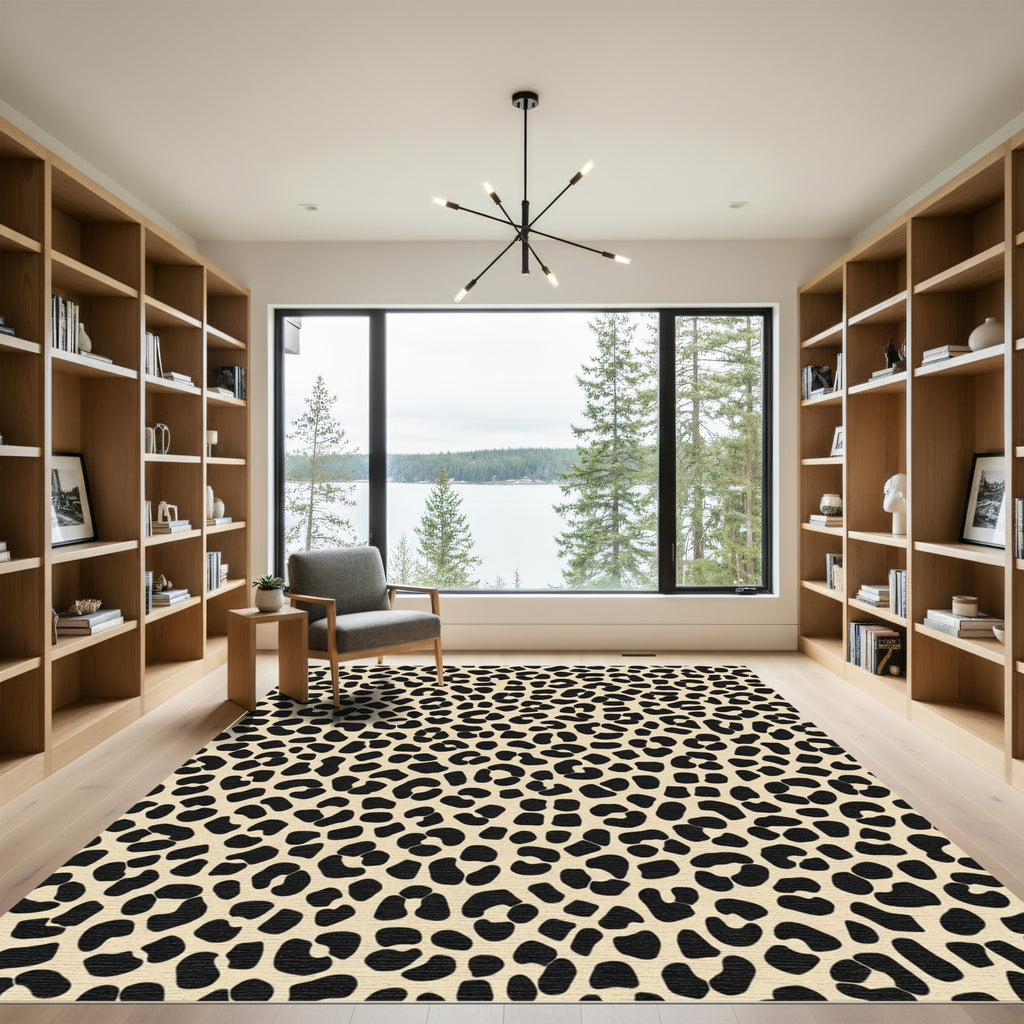 Classic Black Spotted Tan Animal Print Rug
