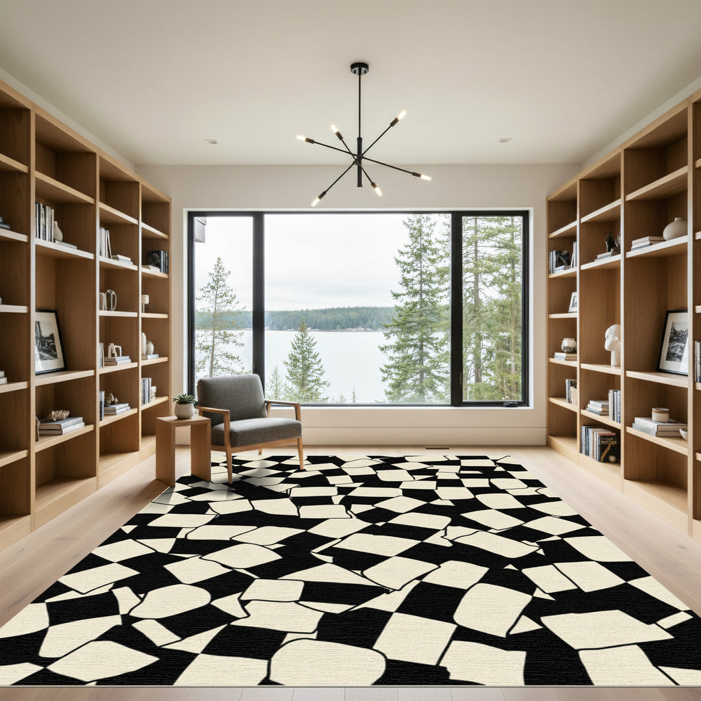 Abstract Black Cream Checkerboard Scatter Rug