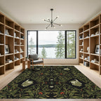 Dark Green Forest Creature Floral Arrangement Rug