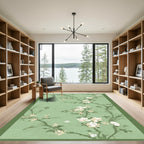 Pastel Sage Green Cherry Blossom Branches Rug