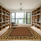 Ornate Brown and Gold Medallion Border Rug