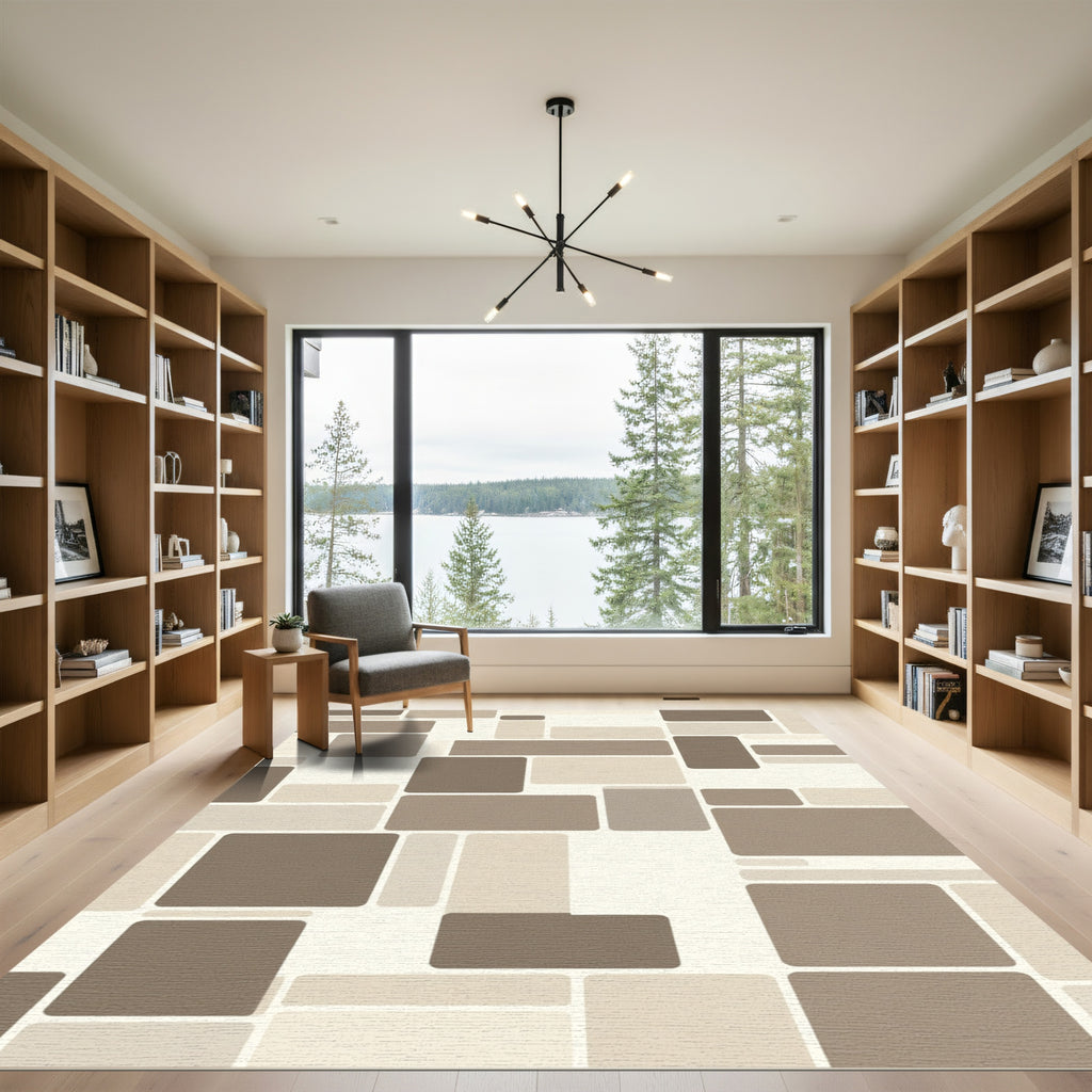 Neutral Tones Rectangular Grid Rug
