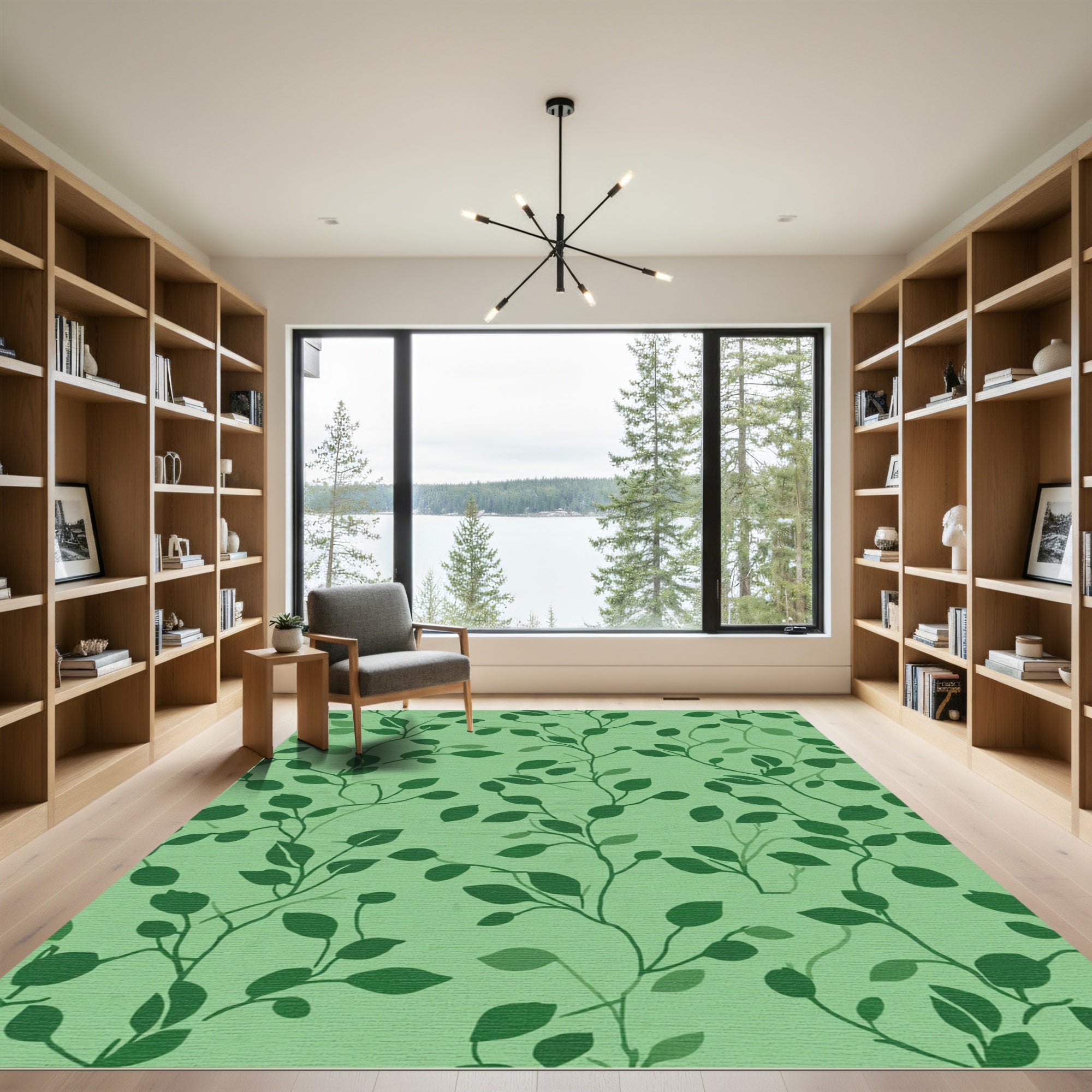 Earthy Green Vine Leaf Texture Rug
