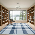Classic Blue White Plaid Check Rug