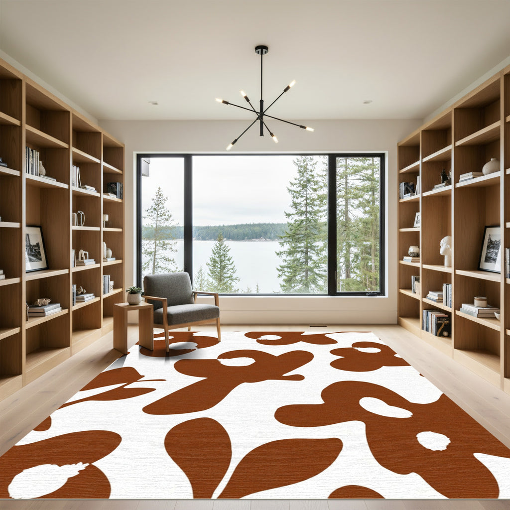 Brown Abstract Floral Arrangement Rug