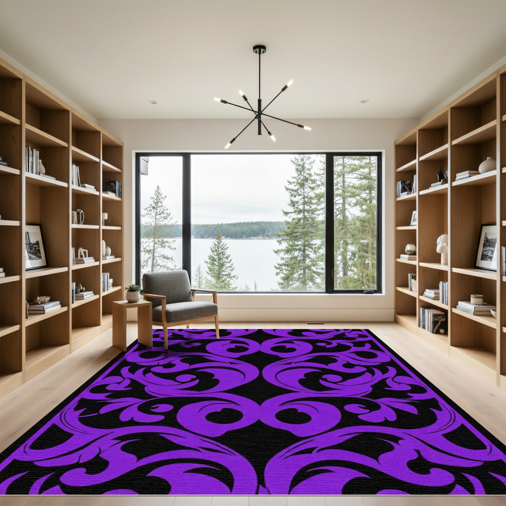 Purple Baroque Floral Scroll Rug