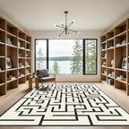 Black Gray Maze Geometric Rug