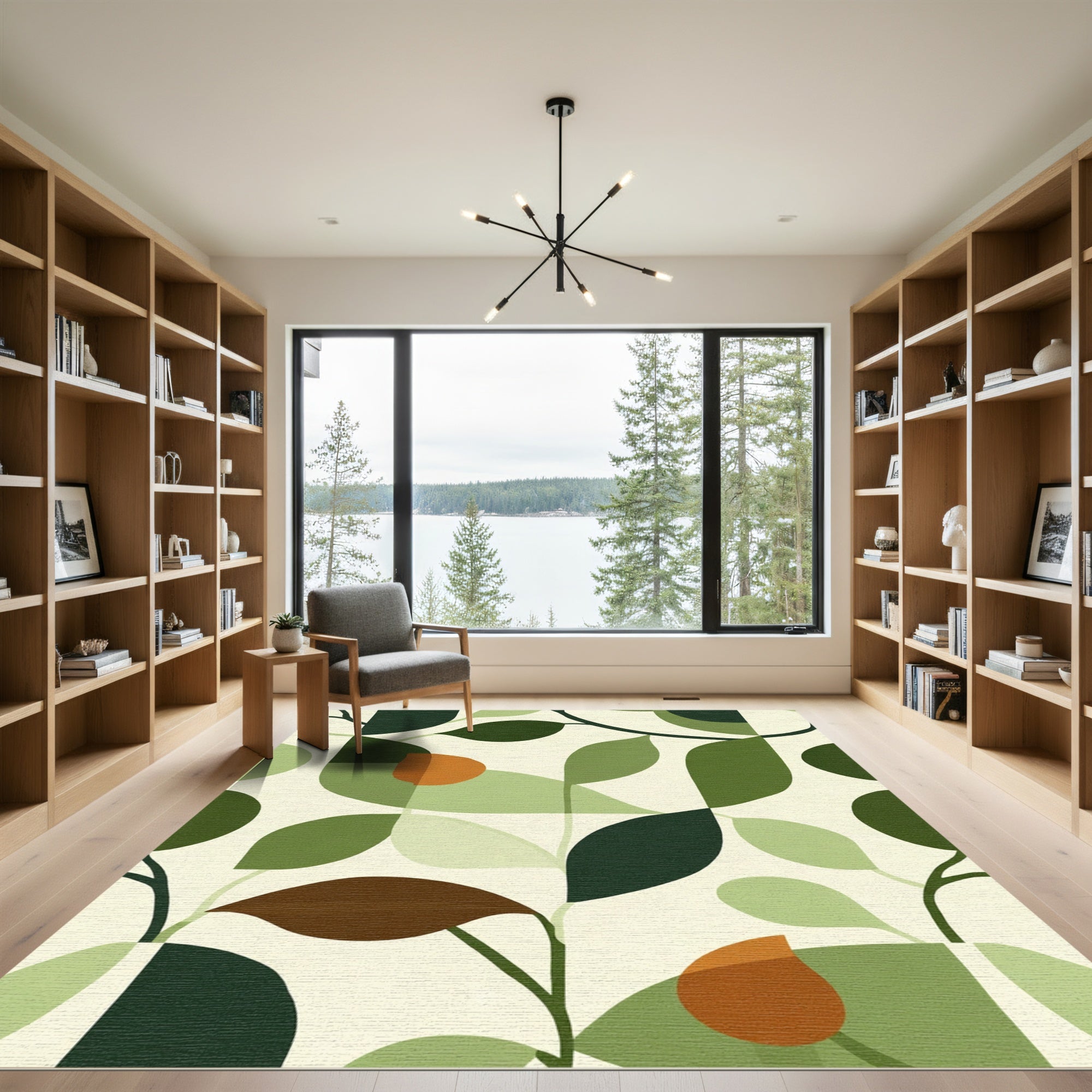 Modern Green Leafy Midcentury Modern Rug