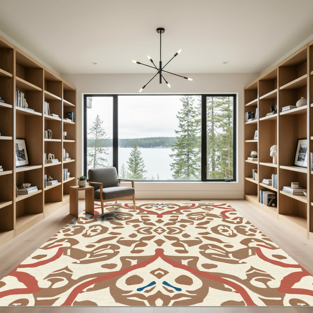 Terracotta Crimson Ivory Arabesque Rug