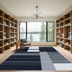 Minimalist Navy Blue Stripe Rectangles Rug