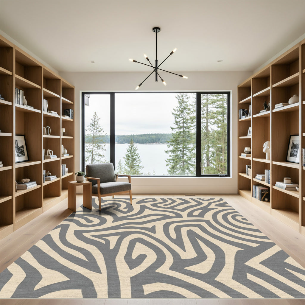 Abstract Beige Grey Maze Lines Rug