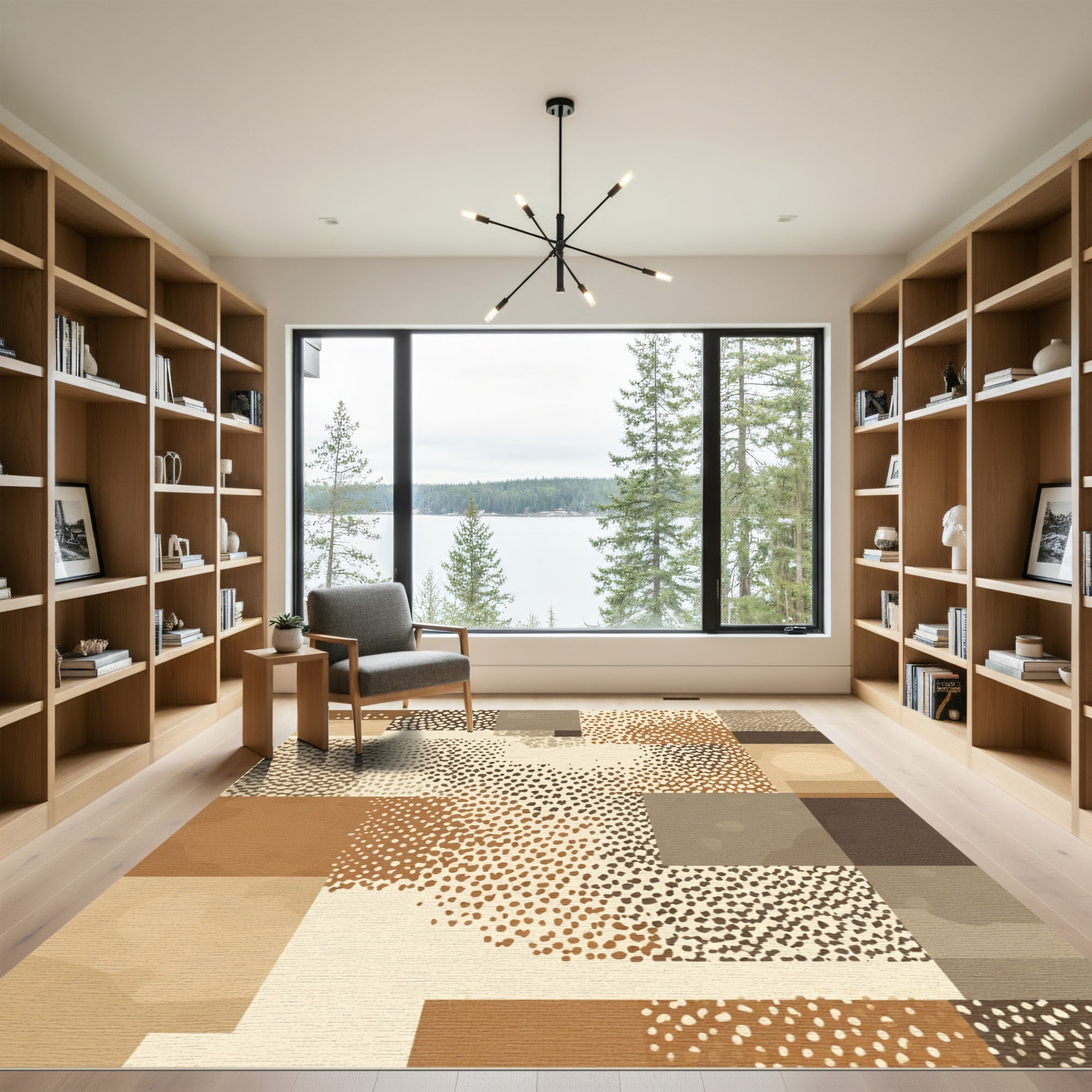 Patchwork Brown Stippled Geometric Rug