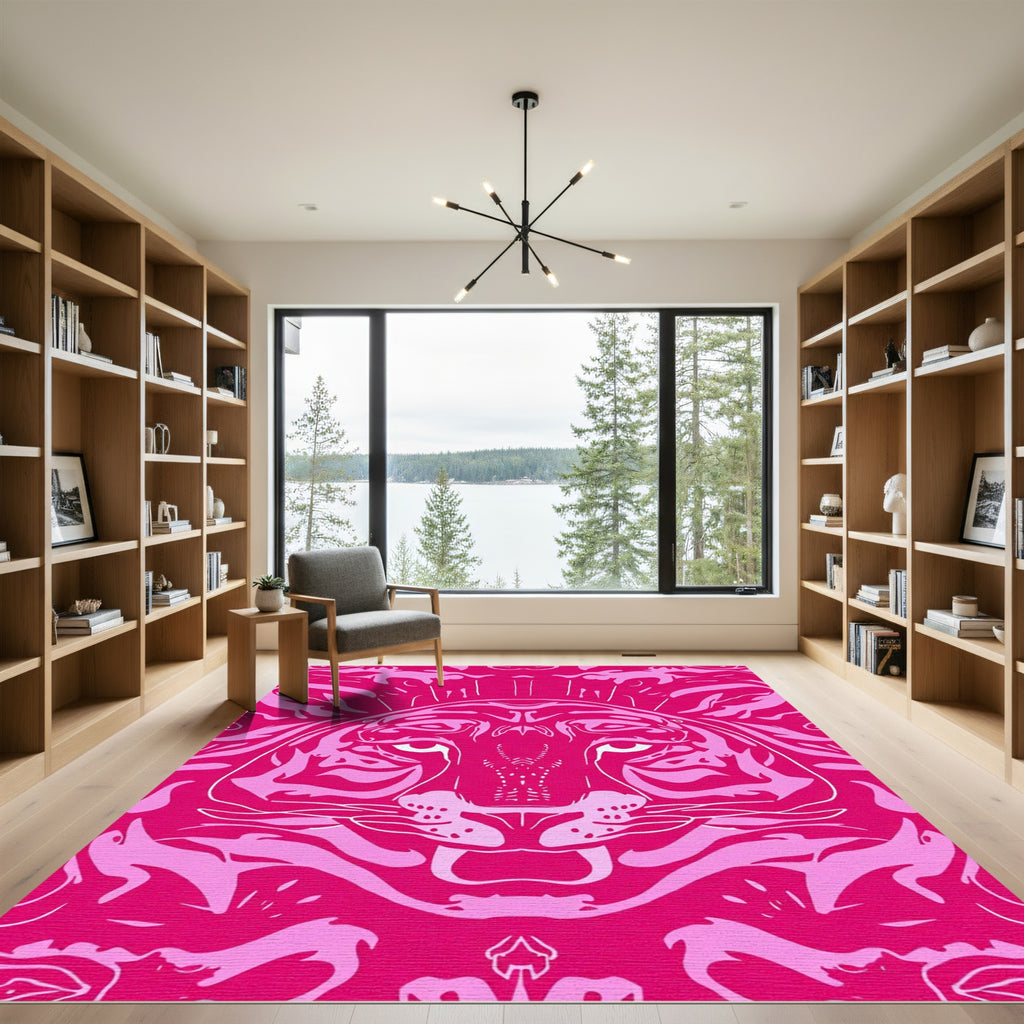 Vibrant Pink Panther Face Medallion Rug