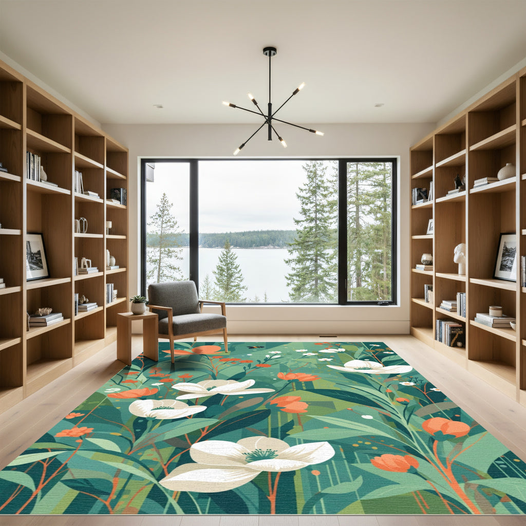 Whimsical White Orange Blossom Garden Rug