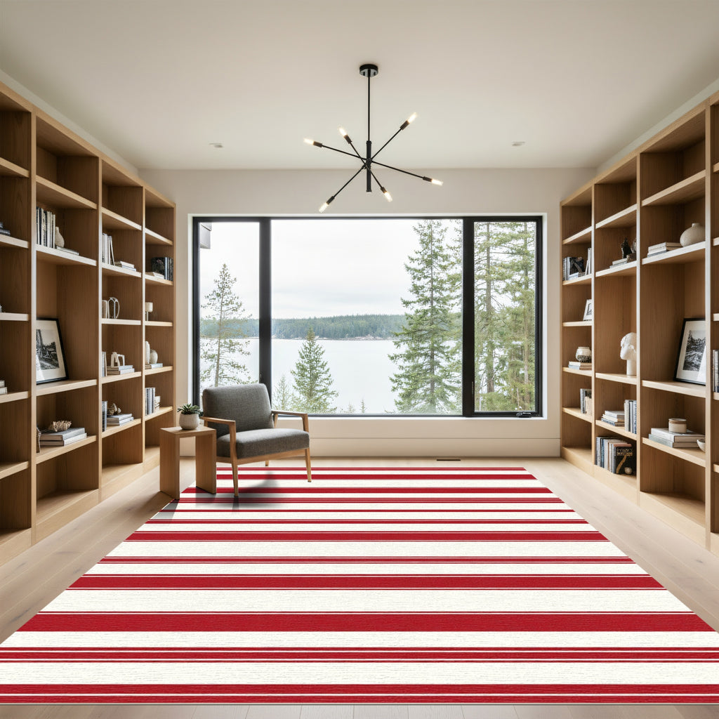 Classic Red White Stripe Area Rug