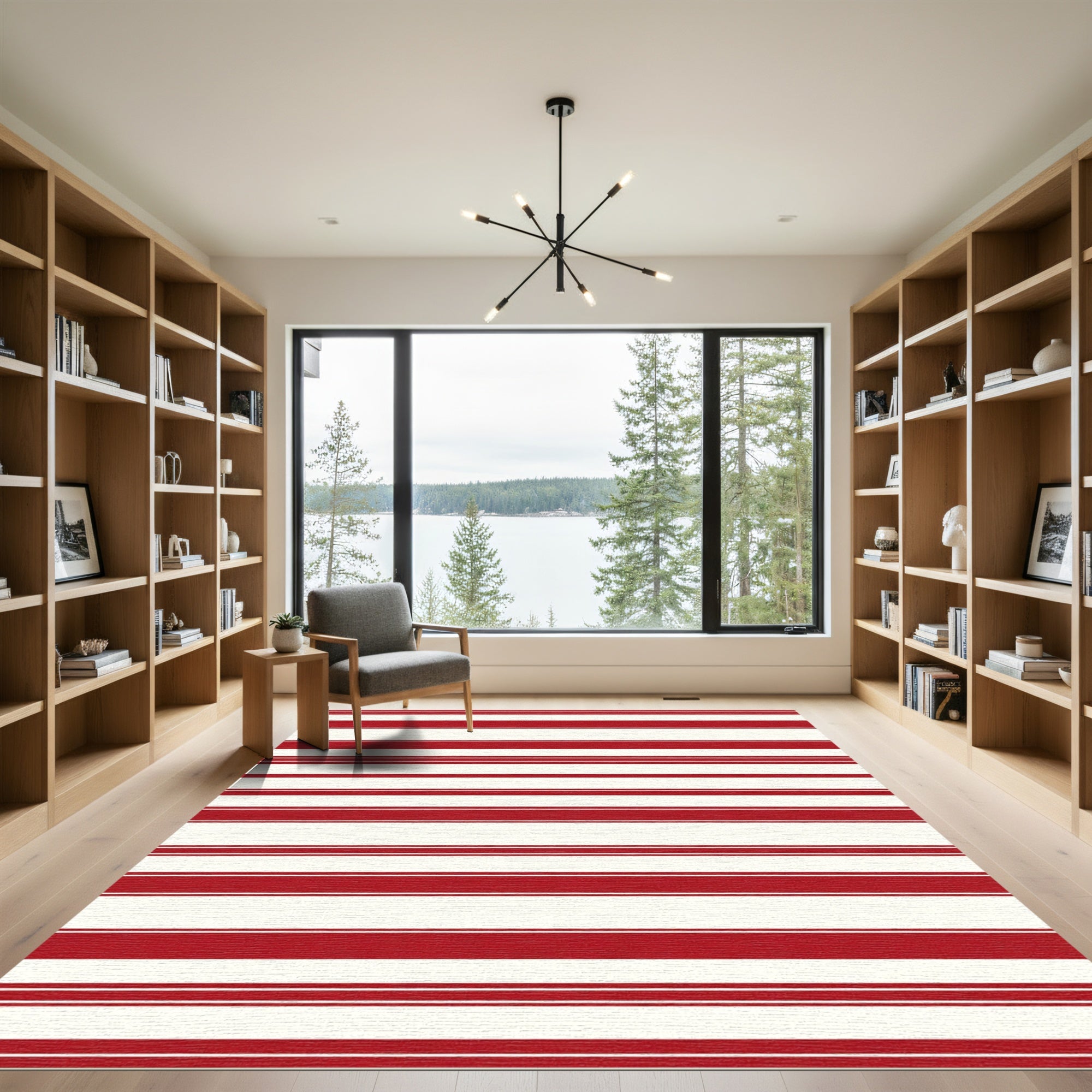 Classic Red White Stripe Area Rug