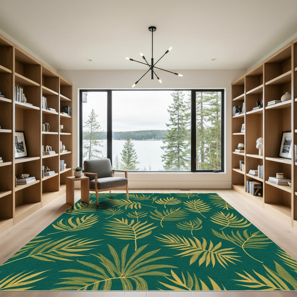 Emerald Green Tropical Palm Frond Rug