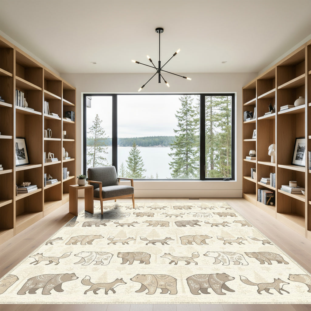 Woodland Bears and Foxes Scandinavian Scene Rug
