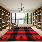 Red Black Buffalo Plaid Pine Trees Rug