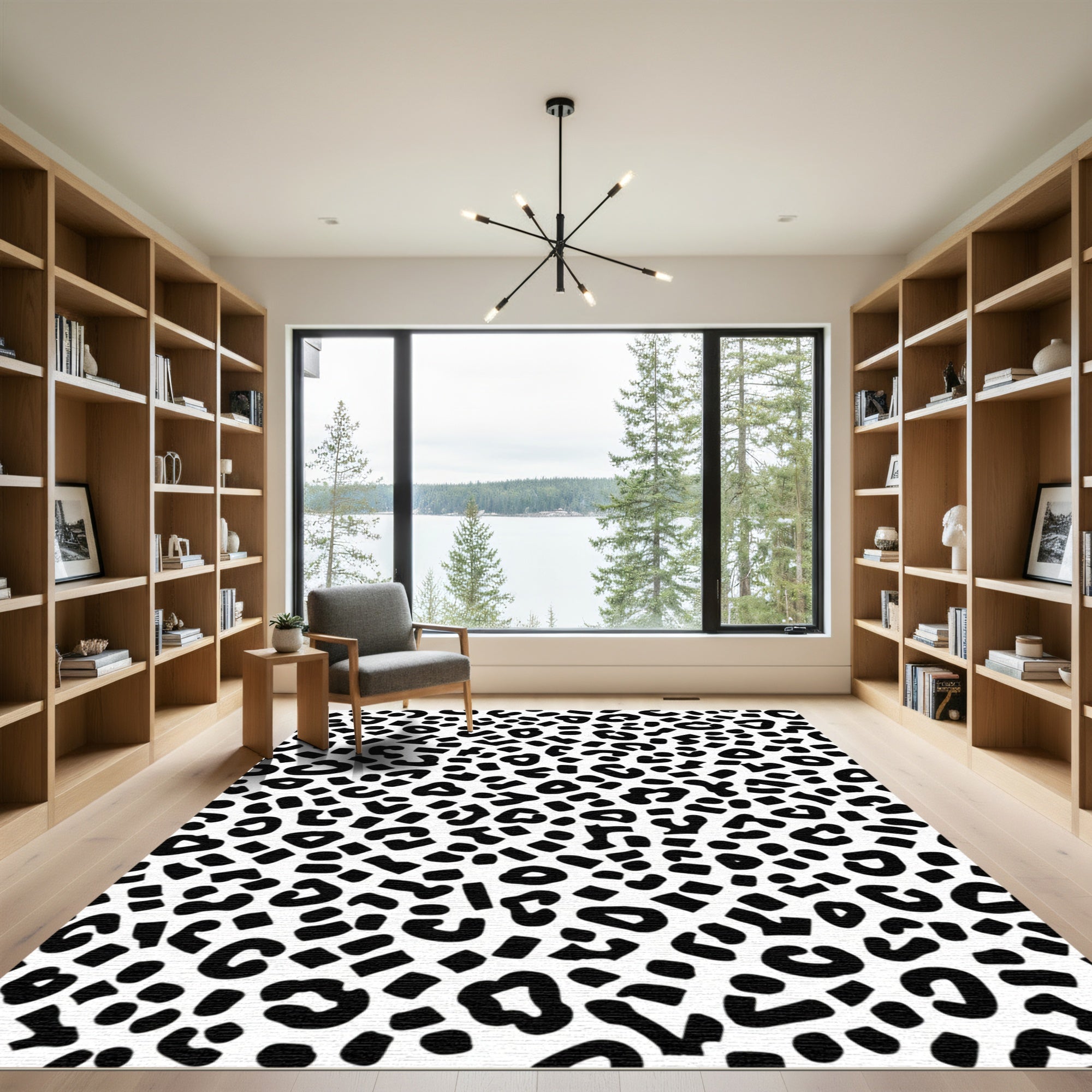 Classic Black White Leopard Spots Rug