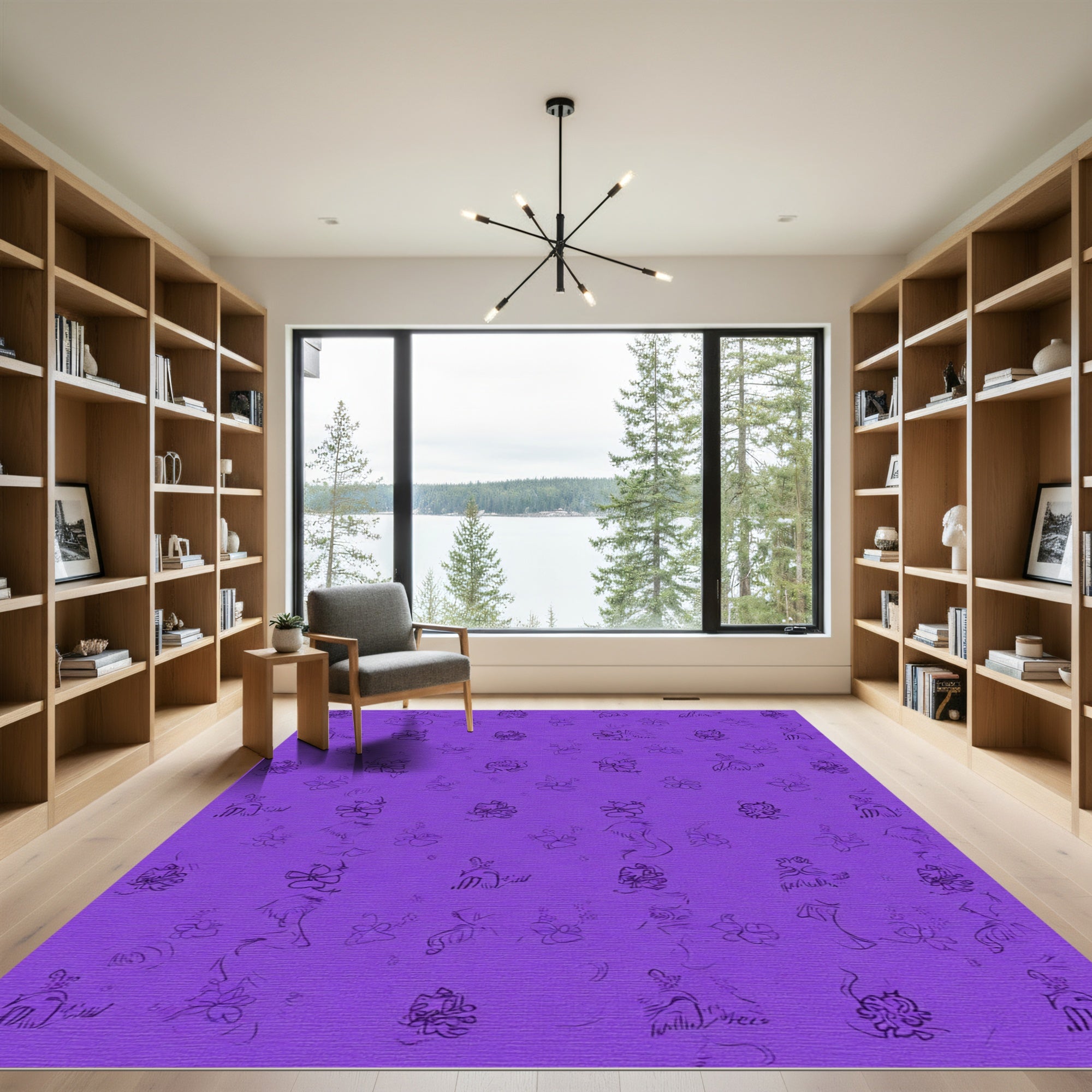 Purple Sketchy Floral Meadow Rug