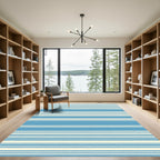 Classic Blue Ivory Lined Stripes Rug