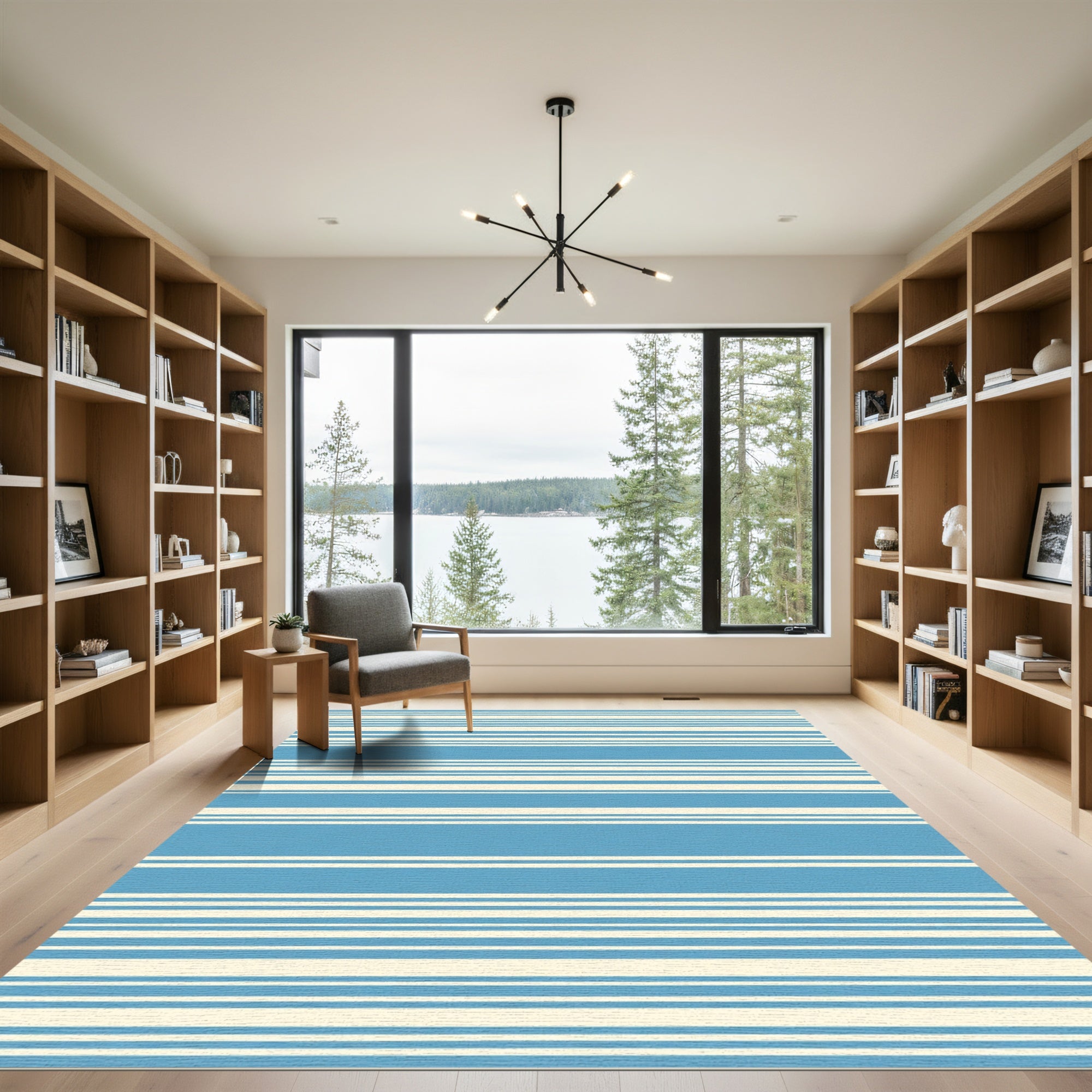 Classic Blue Ivory Lined Stripes Rug