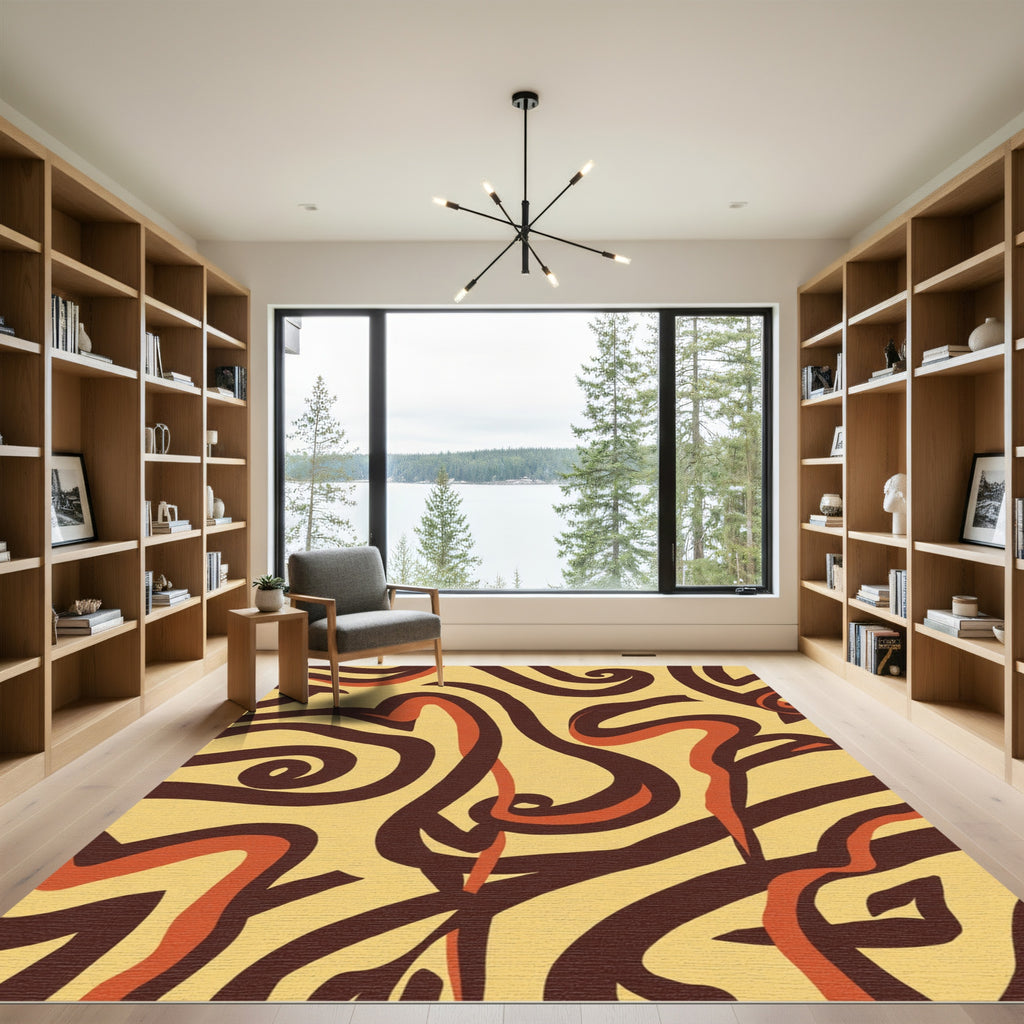 Brown Swirls on Cream Backdrop Rug