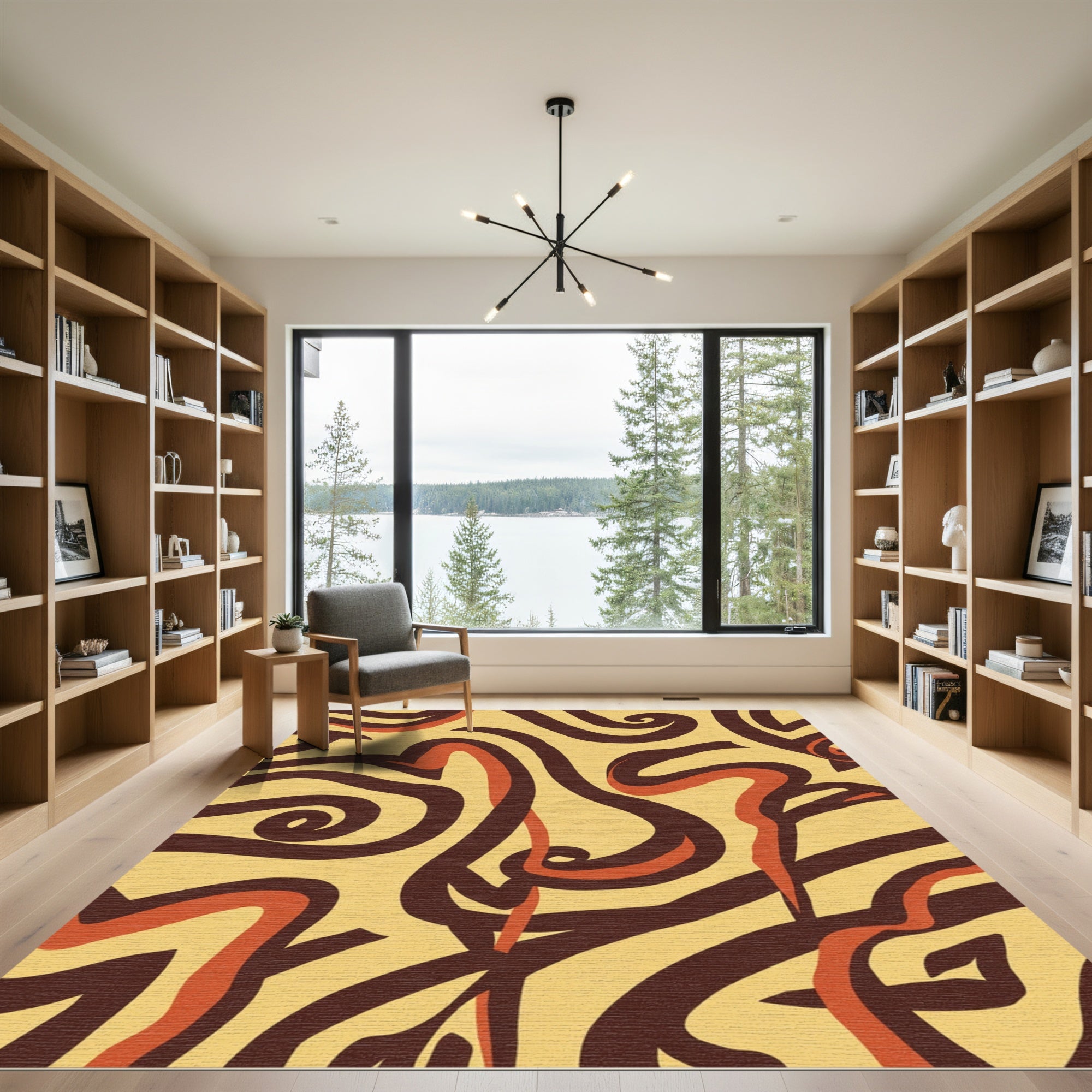Brown Swirls on Cream Backdrop Rug