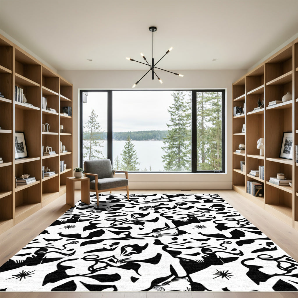 Black White Abstract Figures Rug