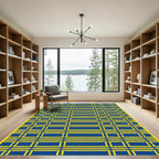 Bold Blue Yellow Rectangular Grid Rug