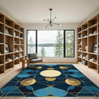 Art Deco Navy Gold Geometric Circles Rug