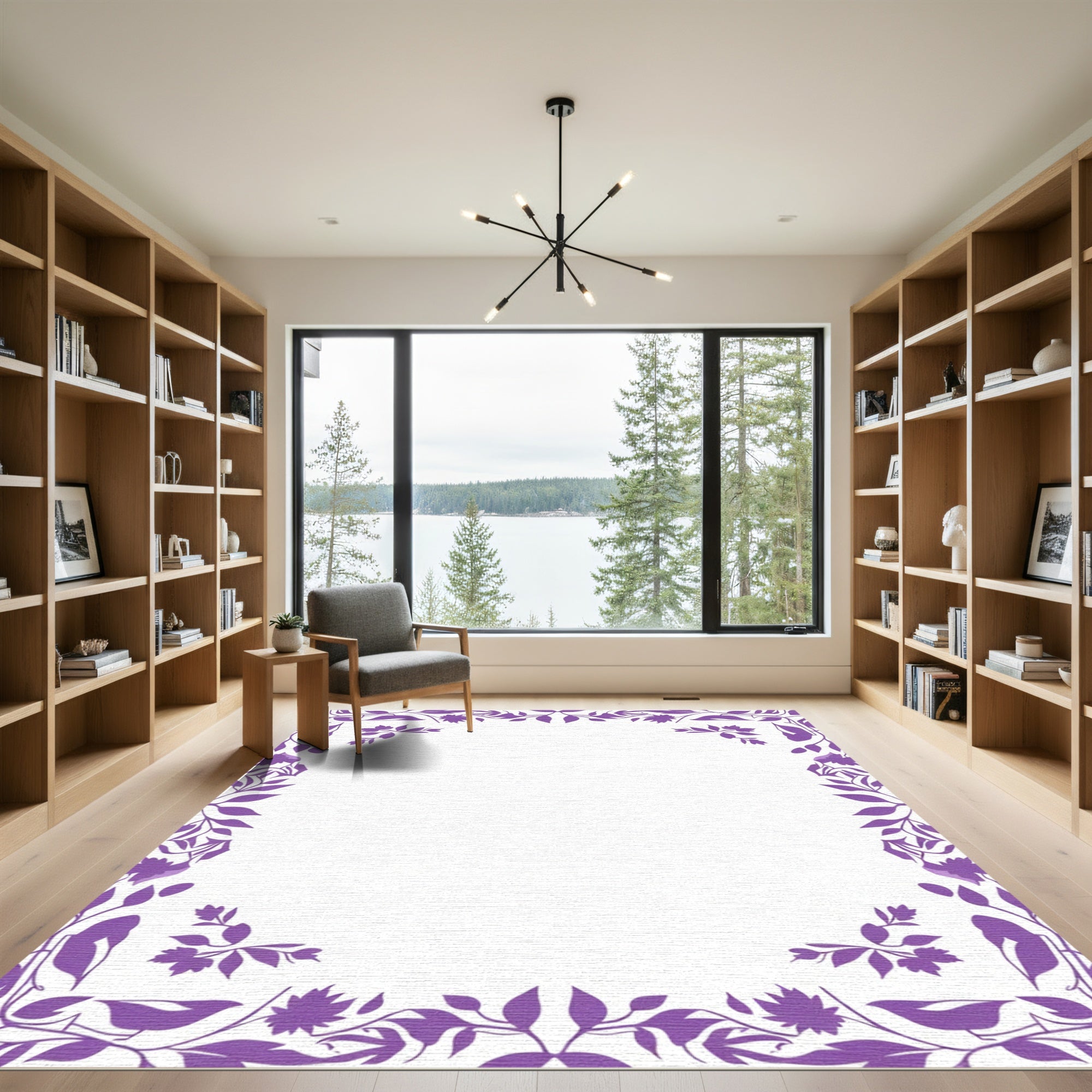 Vibrant Purple Botanical Vine Border Rug